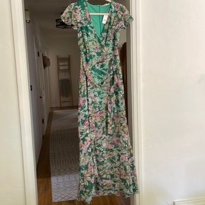Green Floral Faux Wrap Maxi Dress